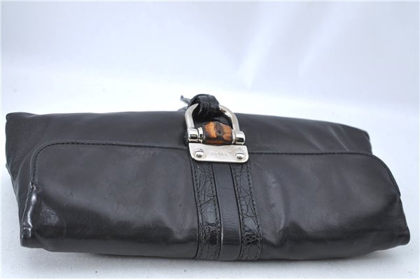 Authentic GUCCI Bamboo Clutch Hand Bag Purse Leather 235321 Black 7086D