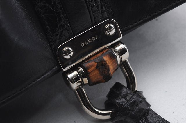 Authentic GUCCI Bamboo Clutch Hand Bag Purse Leather 235321 Black 7086D