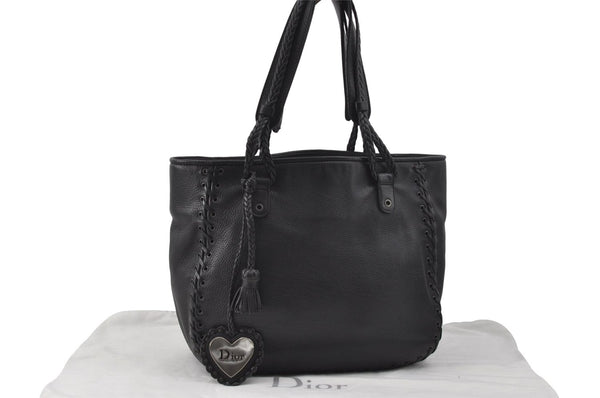 Authentic Christian Dior Shoulder Tote Bag Tassel Leather Black 7088D