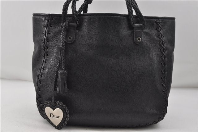 Authentic Christian Dior Shoulder Tote Bag Tassel Leather Black 7088D