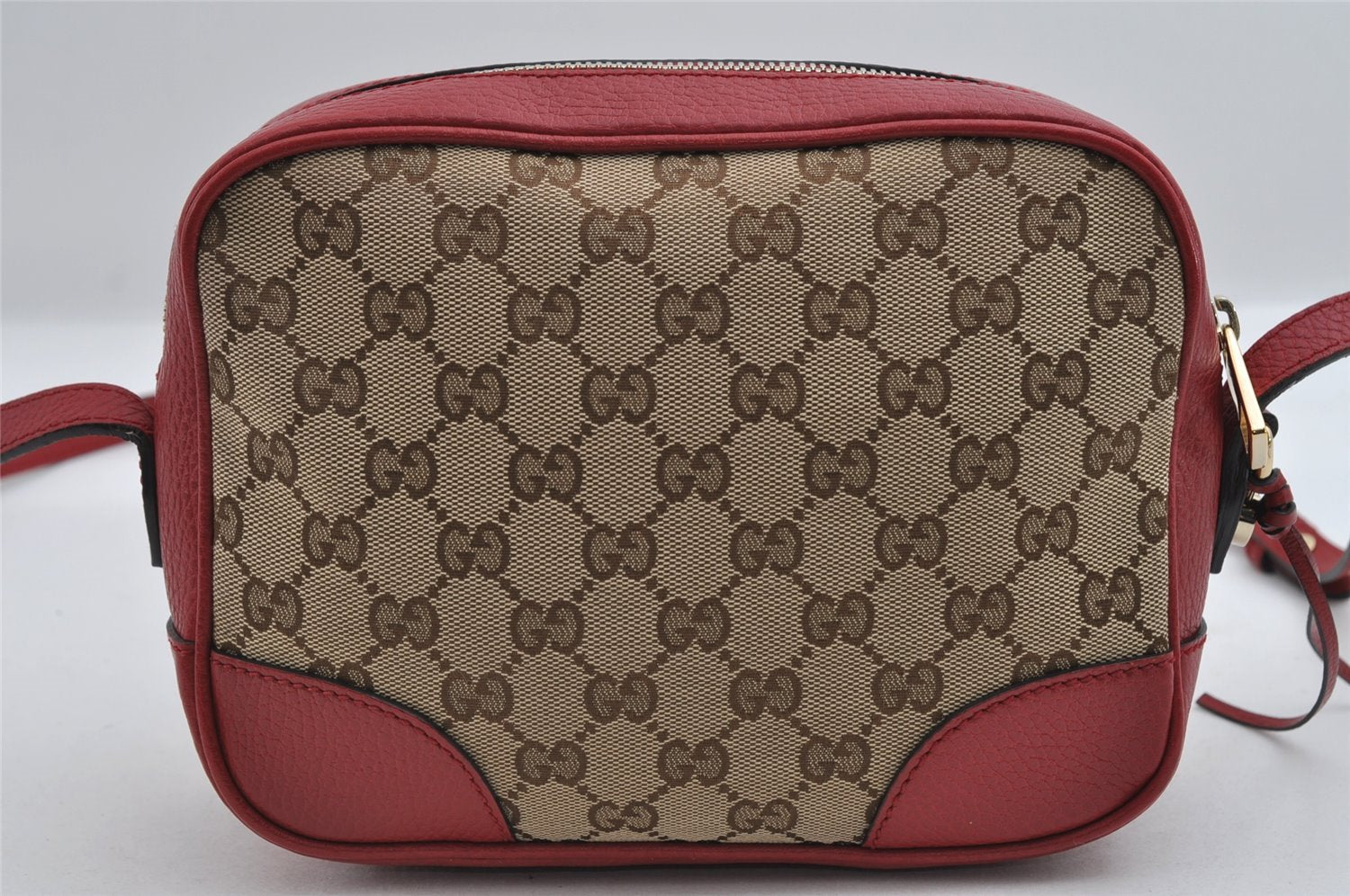 Authentic GUCCI Bree Shoulder Cross Bag GG Canvas Leather 449413 Brown Red 7088I