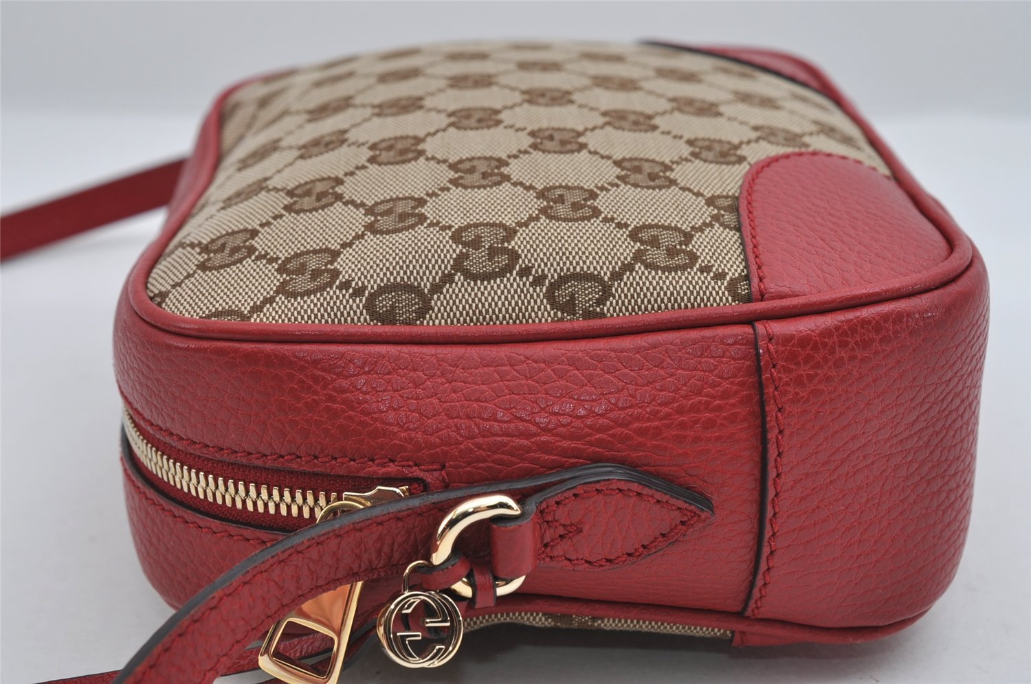 Authentic GUCCI Bree Shoulder Cross Bag GG Canvas Leather 449413 Brown Red 7088I