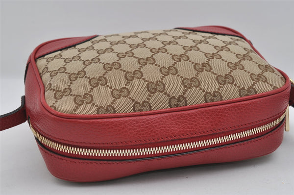 Authentic GUCCI Bree Shoulder Cross Bag GG Canvas Leather 449413 Brown Red 7088I