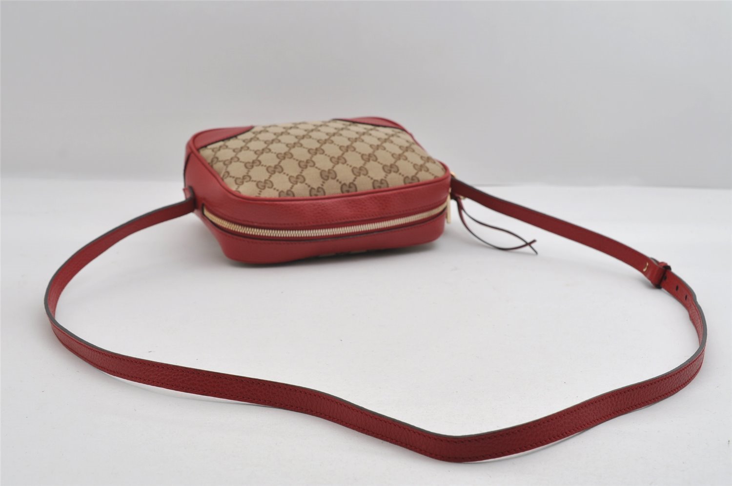 Authentic GUCCI Bree Shoulder Cross Bag GG Canvas Leather 449413 Brown Red 7088I