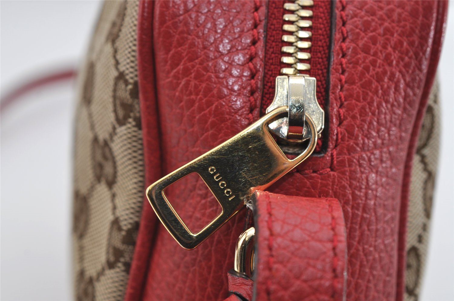 Authentic GUCCI Bree Shoulder Cross Bag GG Canvas Leather 449413 Brown Red 7088I