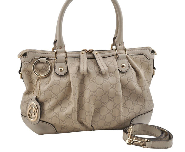 Authentic GUCCI Sukey Guccissima 2Way Hand Bag GG Leather 247902 White 7100I