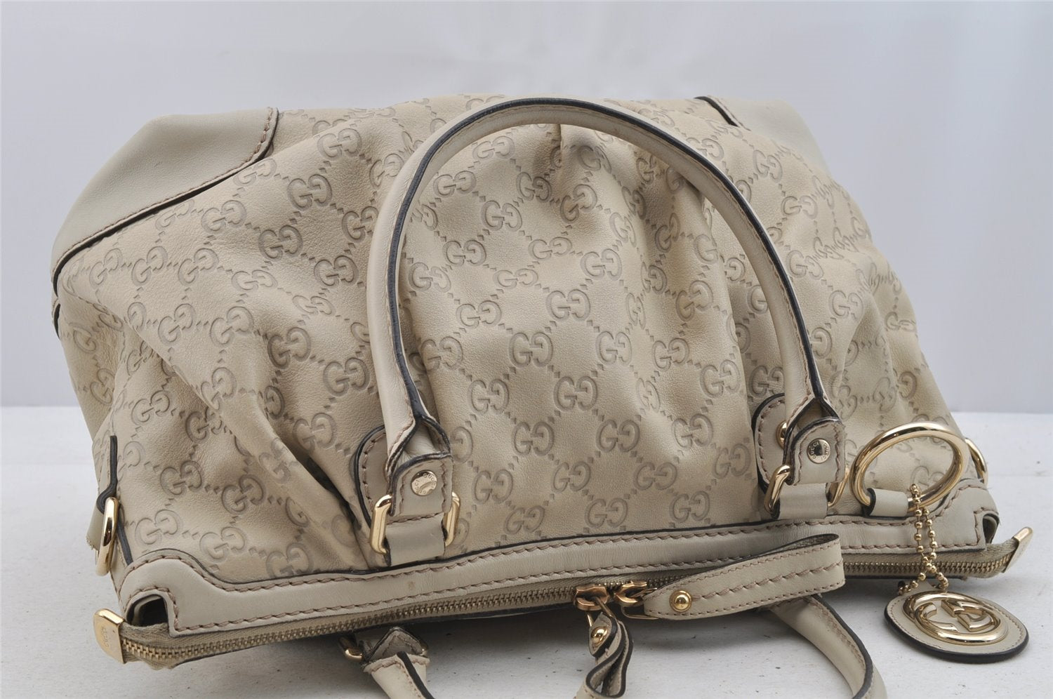 Authentic GUCCI Sukey Guccissima 2Way Hand Bag GG Leather 247902 White 7100I
