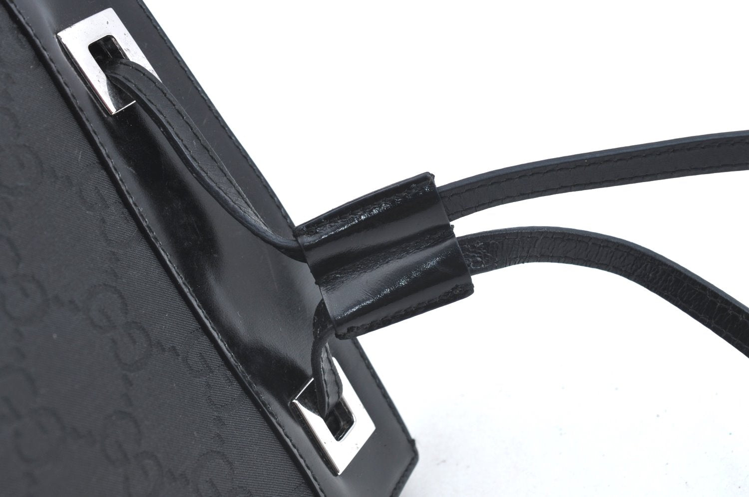 Authentic GUCCI Vintage Shoulder Bag Purse GG Nylon Leather Black Junk 7101G