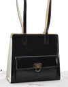 Authentic Ferragamo Gancini Leather Shoulder Bag Black White Junk 7107C