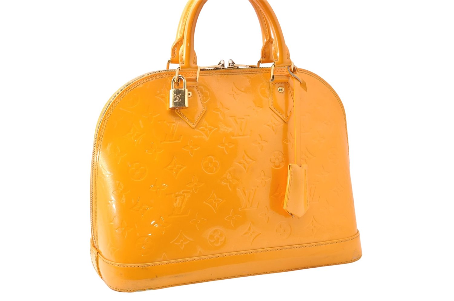 Authentic Louis Vuitton Vernis Alma PM Hand Bag Orange M91695 LV 7108D