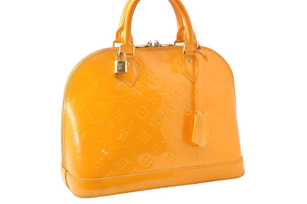 Authentic Louis Vuitton Vernis Alma PM Hand Bag Orange M91695 LV 7108D