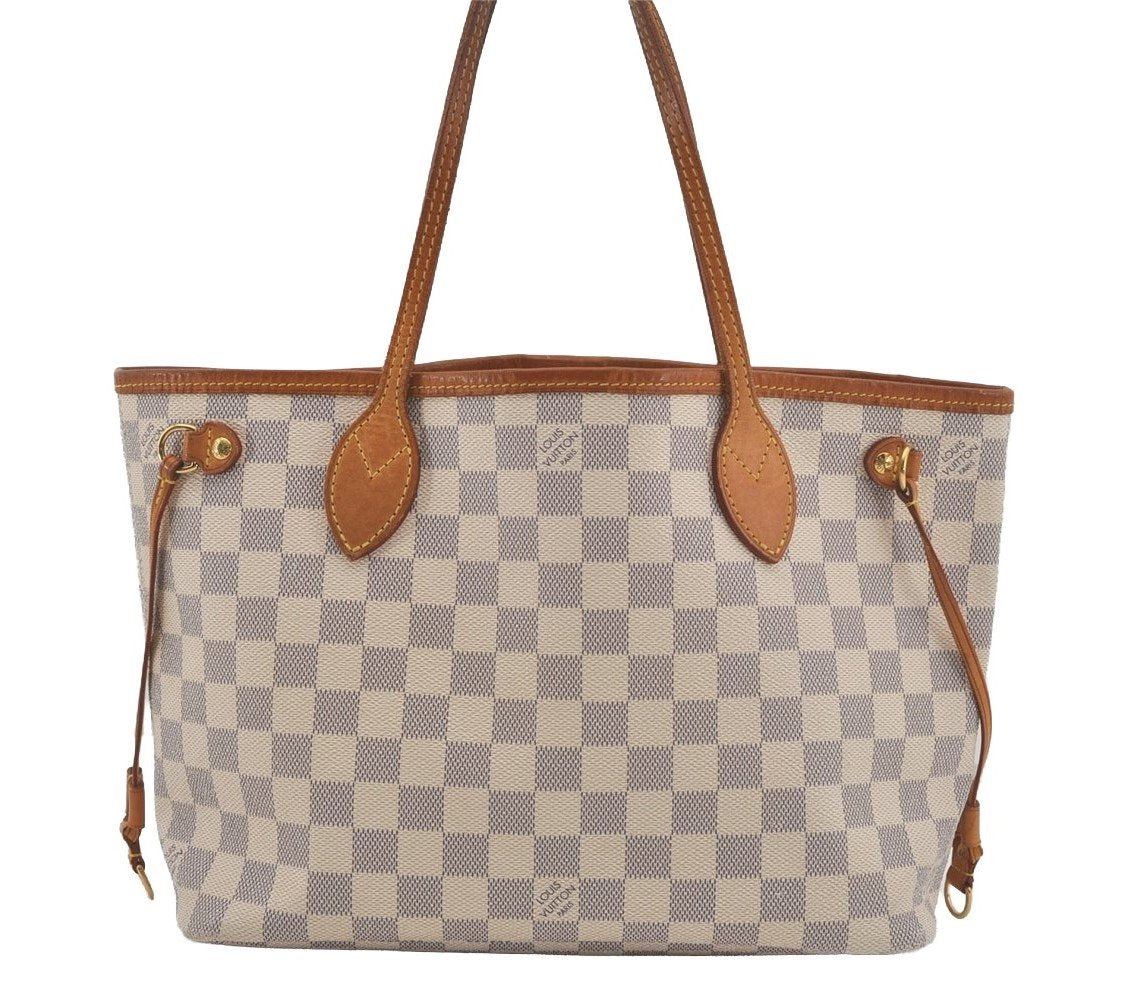 Authentic Louis Vuitton Damier Azur Neverfull PM Tote Bag N51110 LV 7111I