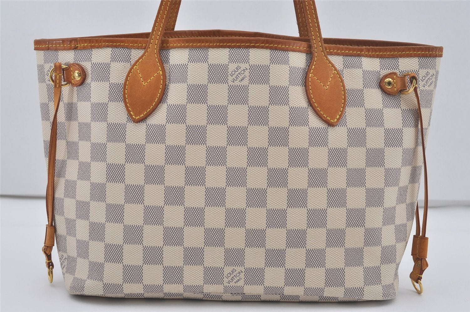 Authentic Louis Vuitton Damier Azur Neverfull PM Tote Bag N51110 LV 7111I