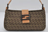 Authentic FENDI Zucchino Shoulder Bag Purse Canvas Leather Brown 7113I