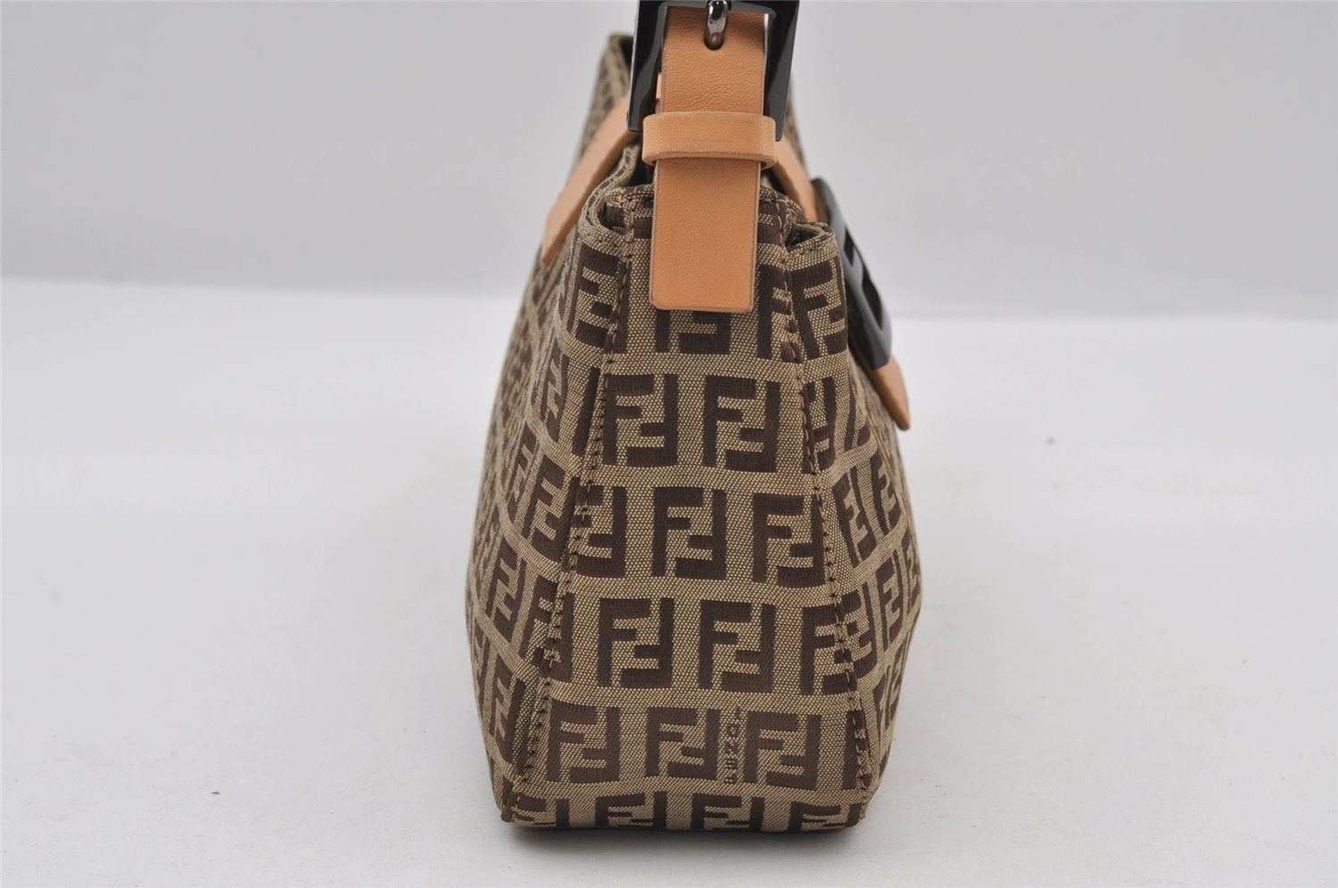 Authentic FENDI Zucchino Shoulder Bag Purse Canvas Leather Brown 7113I