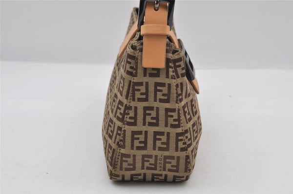 Authentic FENDI Zucchino Shoulder Bag Purse Canvas Leather Brown 7113I