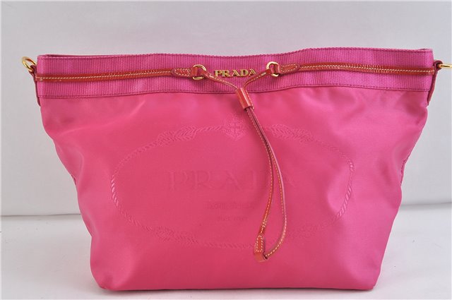 Authentic PRADA Nylon Enamel Shoulder Tote Bag Pink Junk 7114C