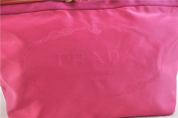 Authentic PRADA Nylon Enamel Shoulder Tote Bag Pink Junk 7114C