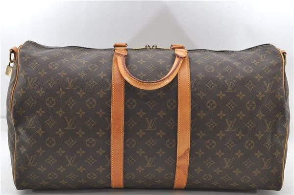 Auth Louis Vuitton Monogram Keepall Bandouliere 55 Boston Bag M41414 LV 7117D