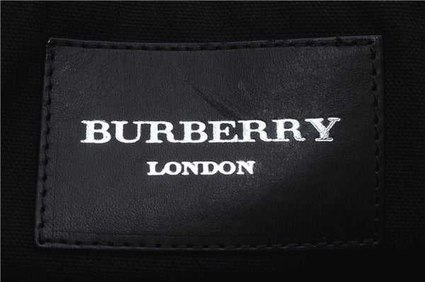 Auth BURBERRY Horizontal Stripe Shoulder Tote Bag Wool Leather Black Brown 7118D