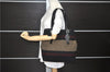 Auth BURBERRY Horizontal Stripe Shoulder Tote Bag Wool Leather Black Brown 7118D