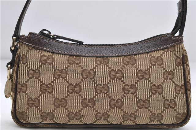 Authentic GUCCI Accessory Hand Pouch Purse GG Canvas Leather 154432 Brown 7123D
