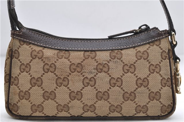 Authentic GUCCI Accessory Hand Pouch Purse GG Canvas Leather 154432 Brown 7123D