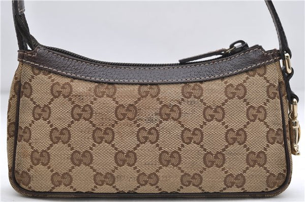 Authentic GUCCI Accessory Hand Pouch Purse GG Canvas Leather 154432 Brown 7123D