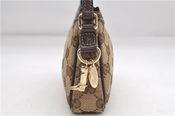 Authentic GUCCI Accessory Hand Pouch Purse GG Canvas Leather 154432 Brown 7123D