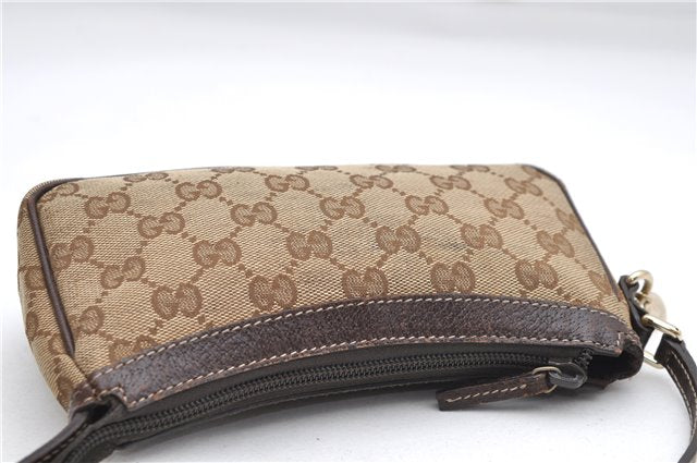 Authentic GUCCI Accessory Hand Pouch Purse GG Canvas Leather 154432 Brown 7123D