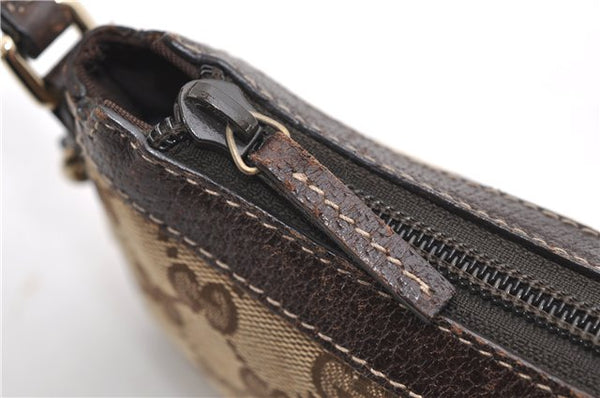 Authentic GUCCI Accessory Hand Pouch Purse GG Canvas Leather 154432 Brown 7123D