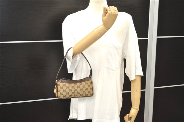Authentic GUCCI Accessory Hand Pouch Purse GG Canvas Leather 154432 Brown 7123D