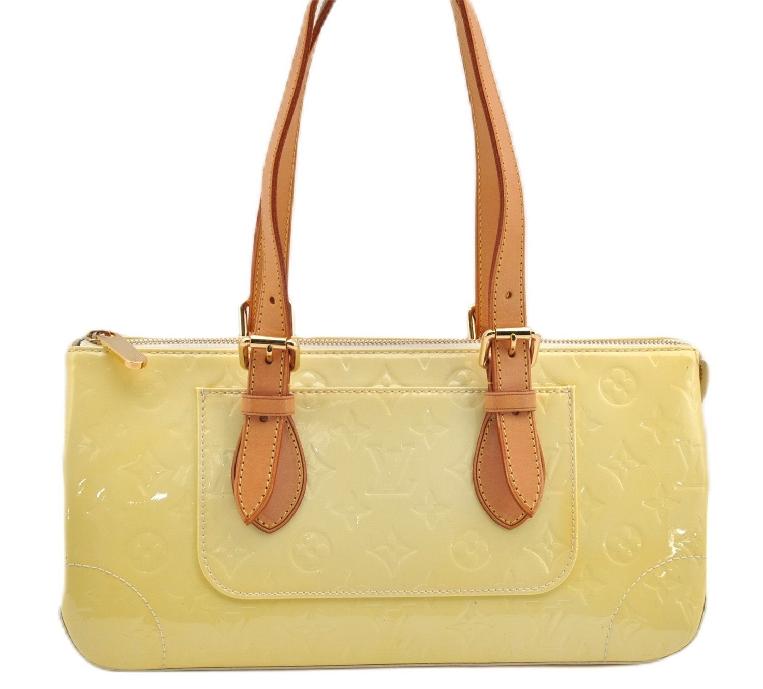 Auth Louis Vuitton Vernis Rose Wood Avenue Shoulder Bag Yellow M93508 LV 7130F