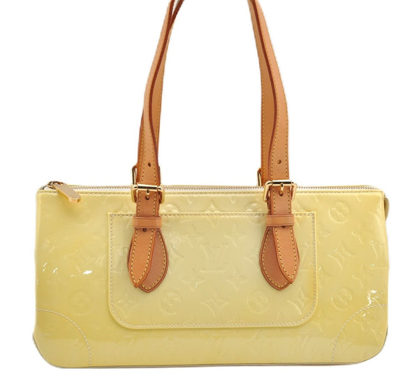 Auth Louis Vuitton Vernis Rose Wood Avenue Shoulder Bag Yellow M93508 LV 7130F