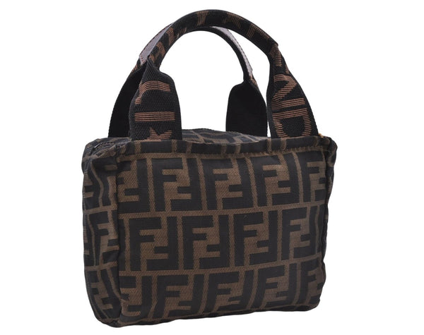 Authentic FENDI Zucca Hand Bag Pouch Purse Nylon Leather Brown 7132D