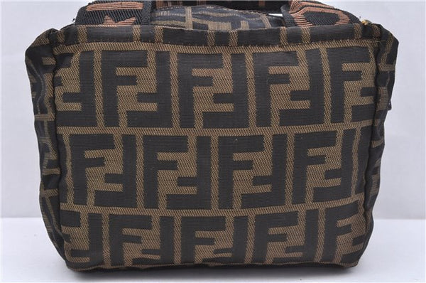 Authentic FENDI Zucca Hand Bag Pouch Purse Nylon Leather Brown 7132D