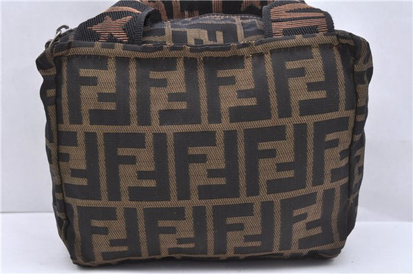 Authentic FENDI Zucca Hand Bag Pouch Purse Nylon Leather Brown 7132D