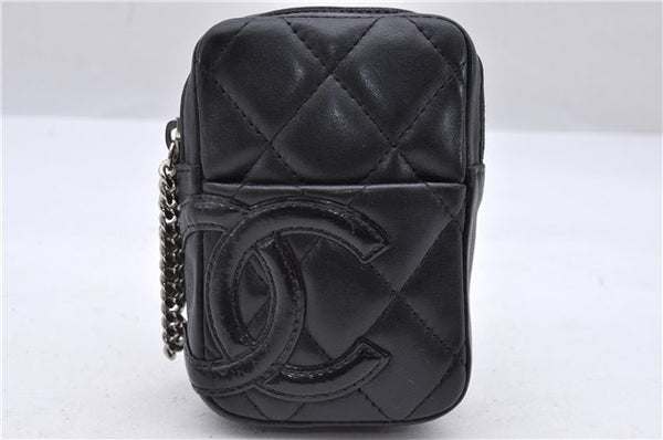 Authentic CHANEL Cambon Line Quilted Calf Skin Cigarette Case Pouch Black 7133C