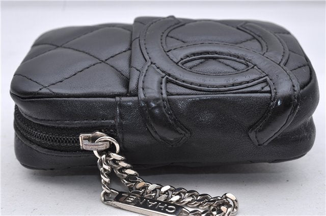 Authentic CHANEL Cambon Line Quilted Calf Skin Cigarette Case Pouch Black 7133C