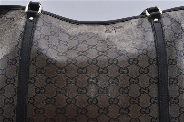 Auth GUCCI Crystal Shoulder Tote Bag PVC Leather 197953 Black Gold Junk 7140C