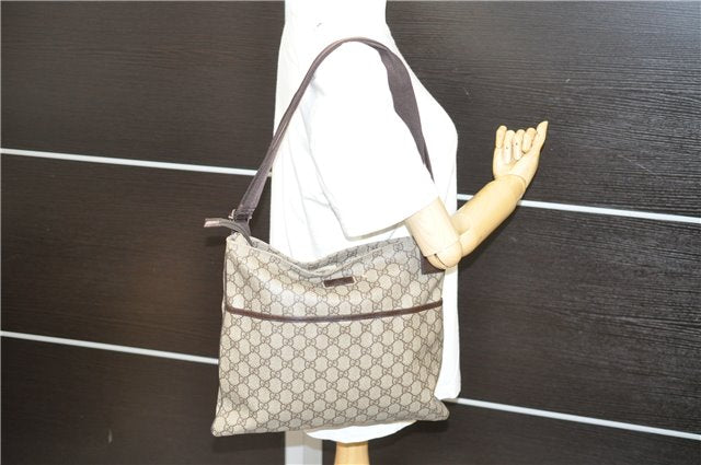 Authentic GUCCI Shoulder Cross Body Bag Purse GG PVC Leather 141198 Brown 7150D