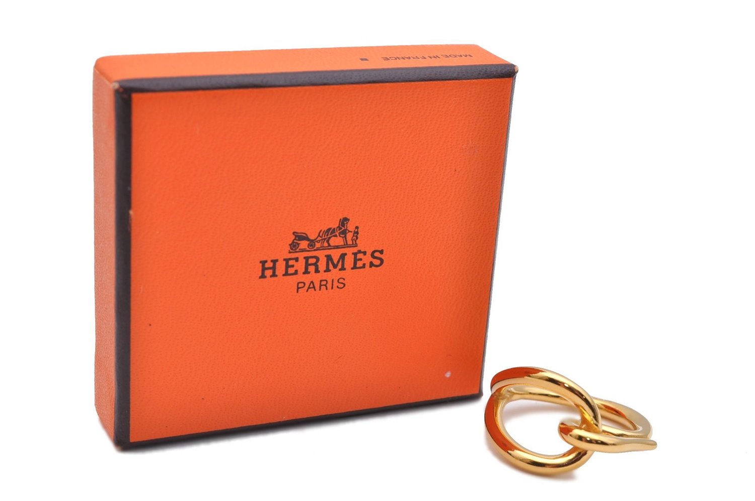 Authentic HERMES Scarf Ring Jumbo Circle Design Gold Box 7151C