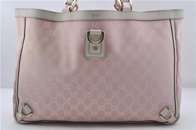 Authentic GUCCI Abbey Shoulder Tote Bag GG Canvas Leather 141472 Pink 7152D