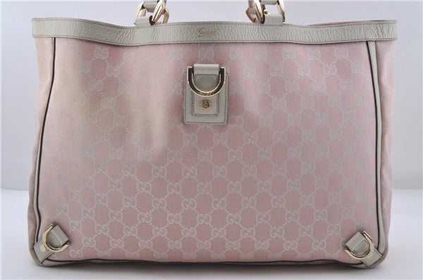 Authentic GUCCI Abbey Shoulder Tote Bag GG Canvas Leather 141472 Pink 7152D