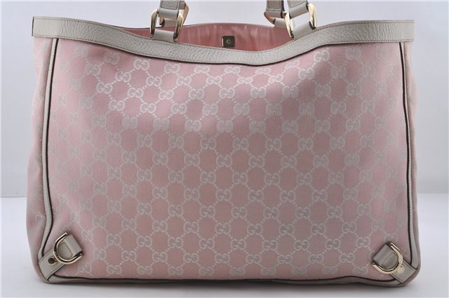 Authentic GUCCI Abbey Shoulder Tote Bag GG Canvas Leather 141472 Pink 7152D