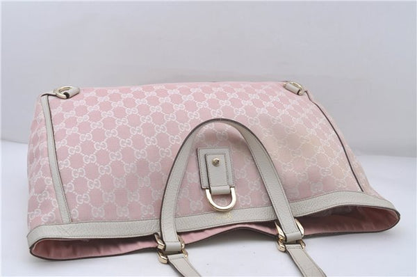 Authentic GUCCI Abbey Shoulder Tote Bag GG Canvas Leather 141472 Pink 7152D