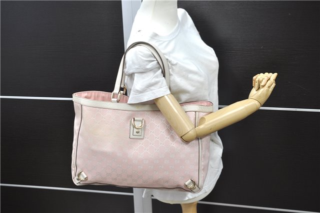 Authentic GUCCI Abbey Shoulder Tote Bag GG Canvas Leather 141472 Pink 7152D