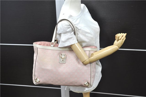 Authentic GUCCI Abbey Shoulder Tote Bag GG Canvas Leather 141472 Pink 7152D