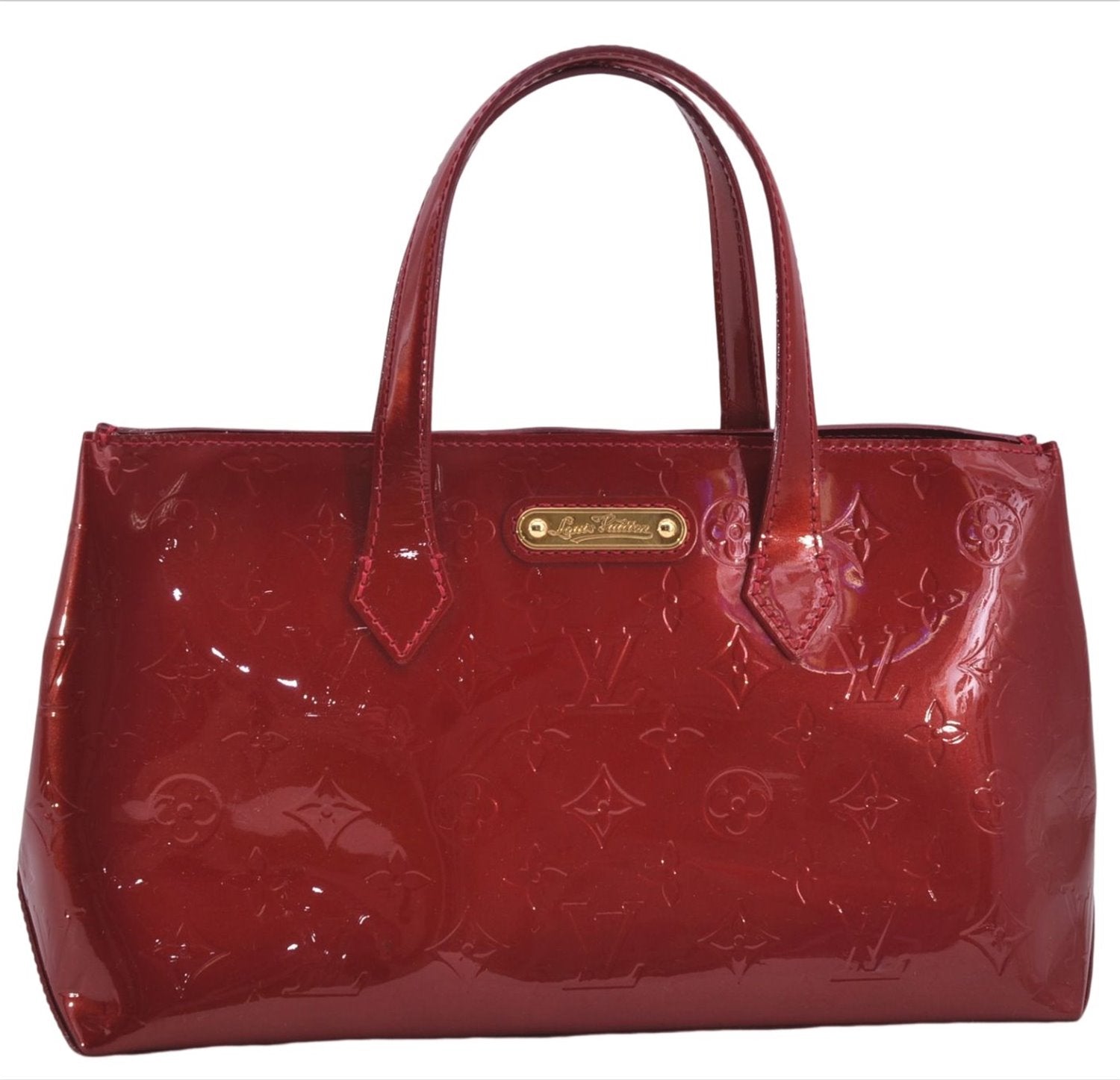 Authentic Louis Vuitton Vernis Wilshire PM Hand Bag Red M93642 LV 7152E