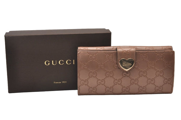 Authentic GUCCI Guccissima Heart GG Leather Long Wallet 203550 Pink Box 7152I